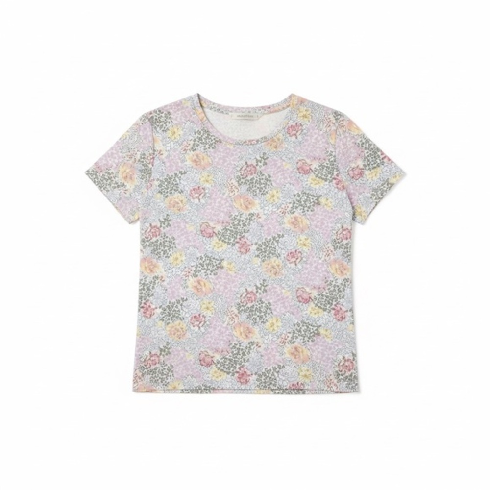 Studio Works Women's XL Floral Short Sleeve T-Shirt – Romantic Multicolor Knit T